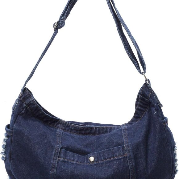 Jewelry - Denim Shoulder Bag for Women,Canvas Tote Messenger Bag with Zipper,Large Casual